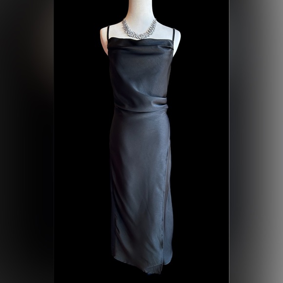 Black Sleeveless Satin Mid Length Dress NWT Small - Picture 6 of 8